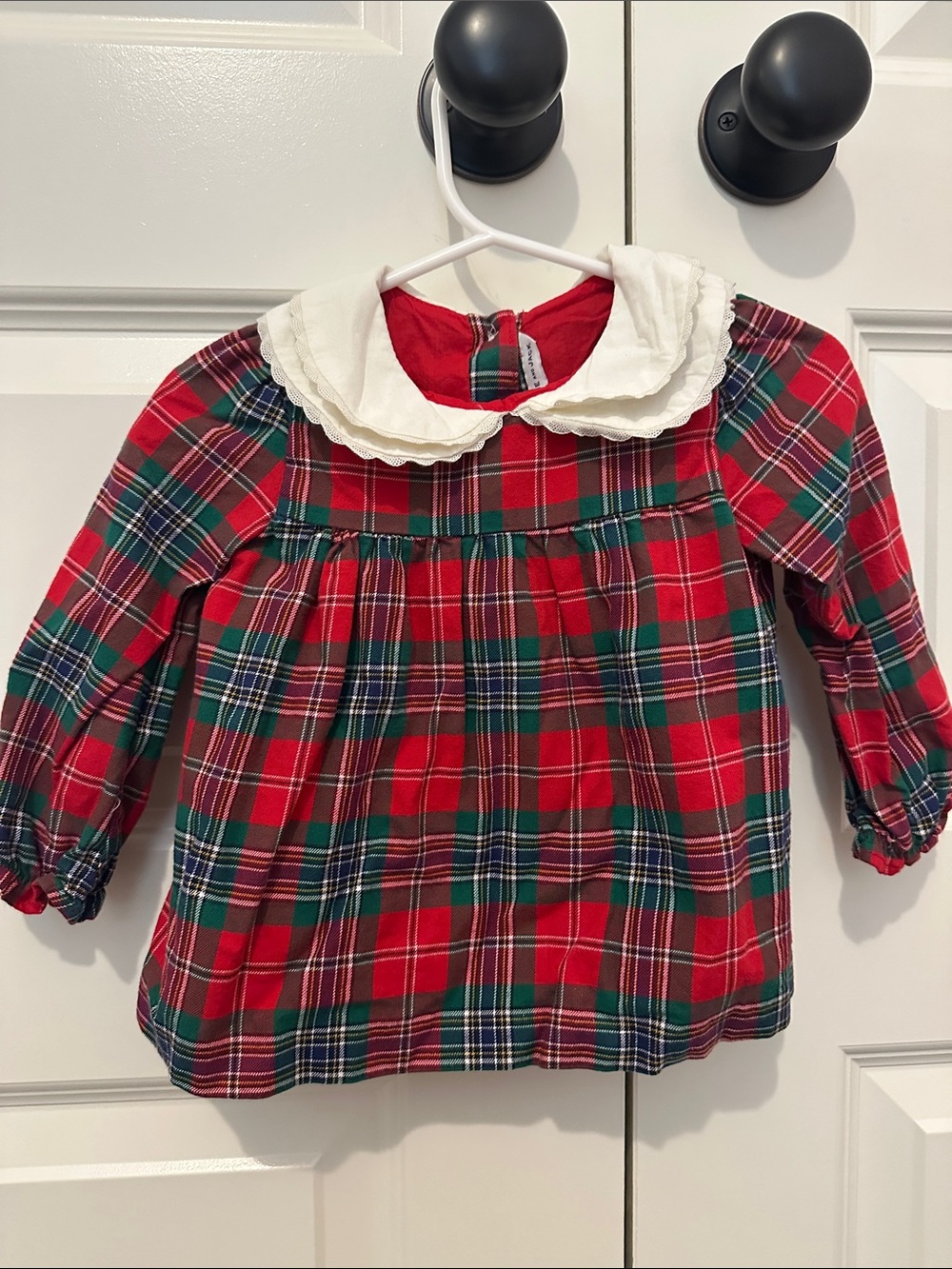 Girls' Red & Green Plaid Peter Pan Collar Top and Bummie Set